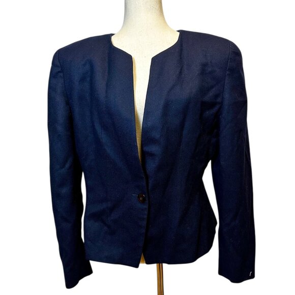 Christian Dior Vintage Wool Blazer Navy One Button Minimalist Couture Jacket 14 - Picture 1 of 7